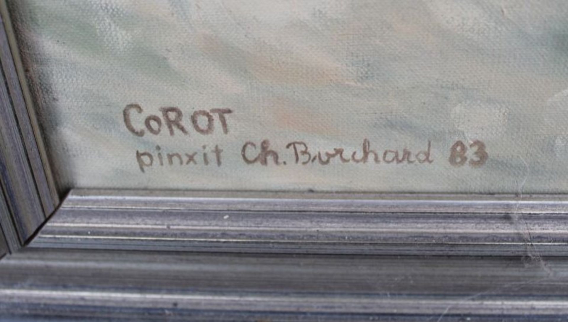 Ch. Borchard (18)83 "Cellospieler" Kopie nach Corot, Öl/Leinen, alt gerahmt, RG 82x63 cm - Bild 3 aus 5