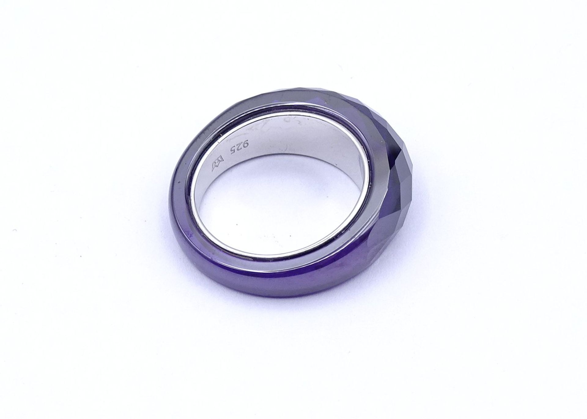 Violetter Glas Ring, Silber 925/000, 11,8g., RG 59 - Image 4 of 4