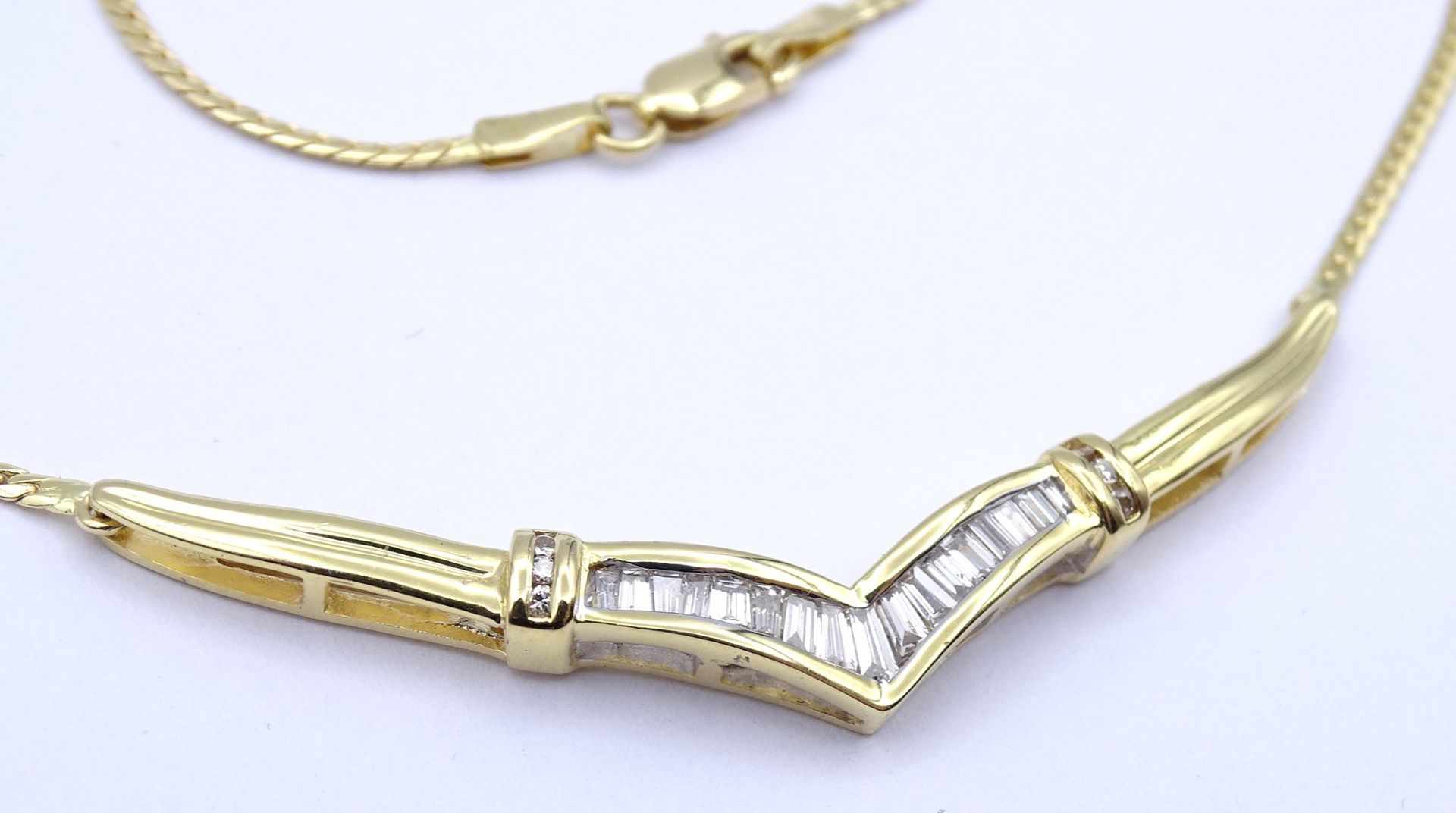 750er GG Collier mit Baguette Diamanten, L. 44,5cm, 8,5g. - Bild 4 aus 5