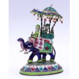 kl. Skulptur "Reiter auf Elefant", Silber, emailliert, gefüllt, Indien, H. 8,0cm, mehrere Emailleab