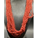 vielreihige rote Korallen-Halskette, ca. 80 gr., L-ca. 53 cm