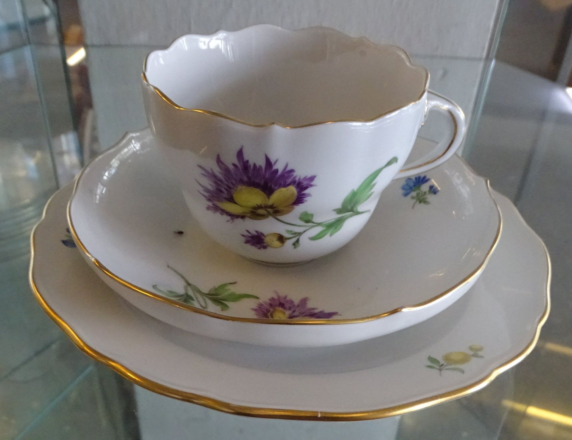 Kaffee-Gedeck "Meissen" Feldblumen,  Schwerter durchschliffen