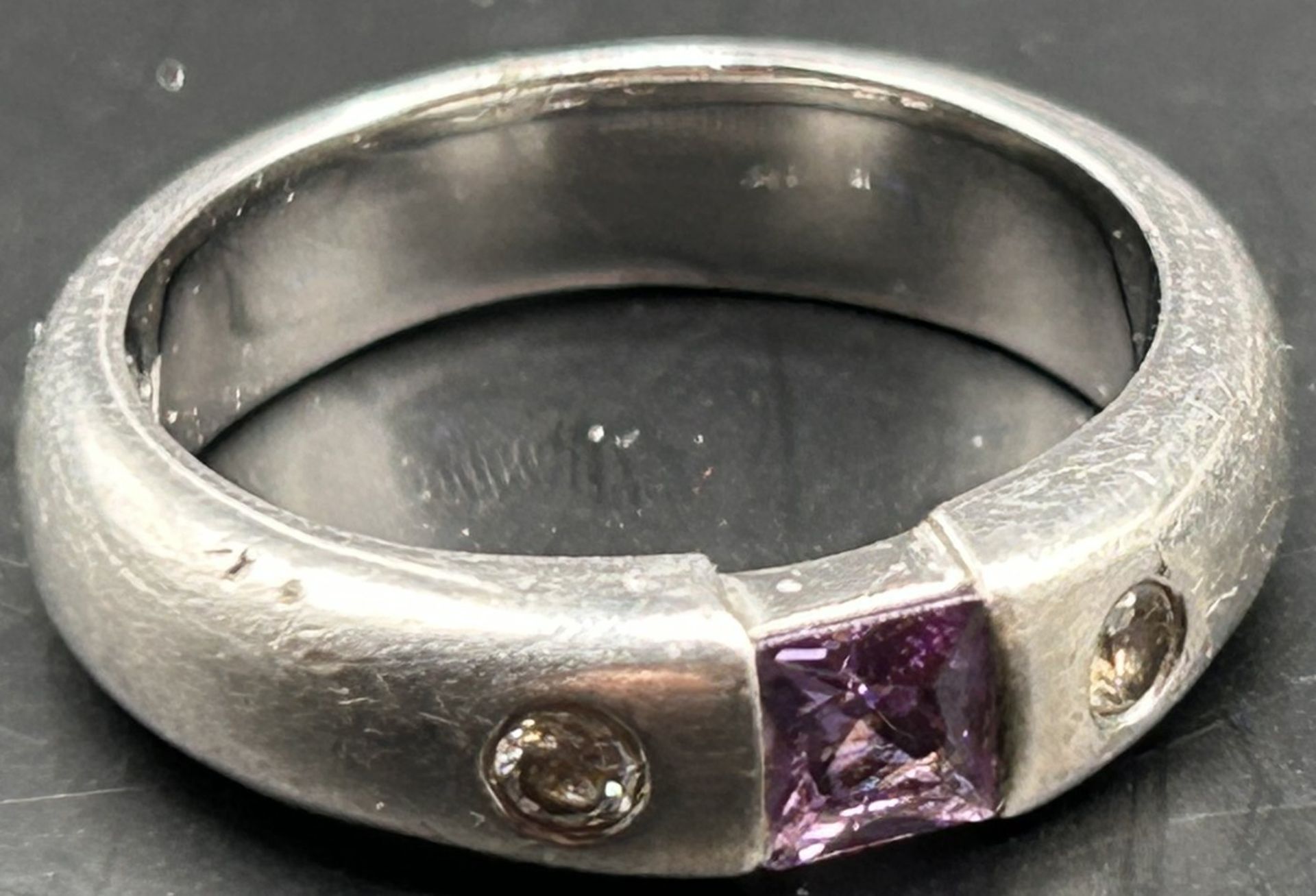 Silber-Spannring mit rosa Stein, 2 klare Steine, -925-RG 57, 6,9 gr. - Bild 3 aus 3