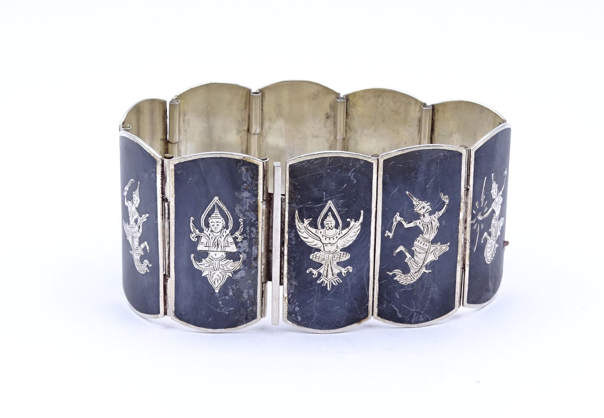 Breites Siam Armband, Sterlingsilber 925/000, L. 17,0cm, B. 3,4cm, 54g. - Bild 3 aus 4