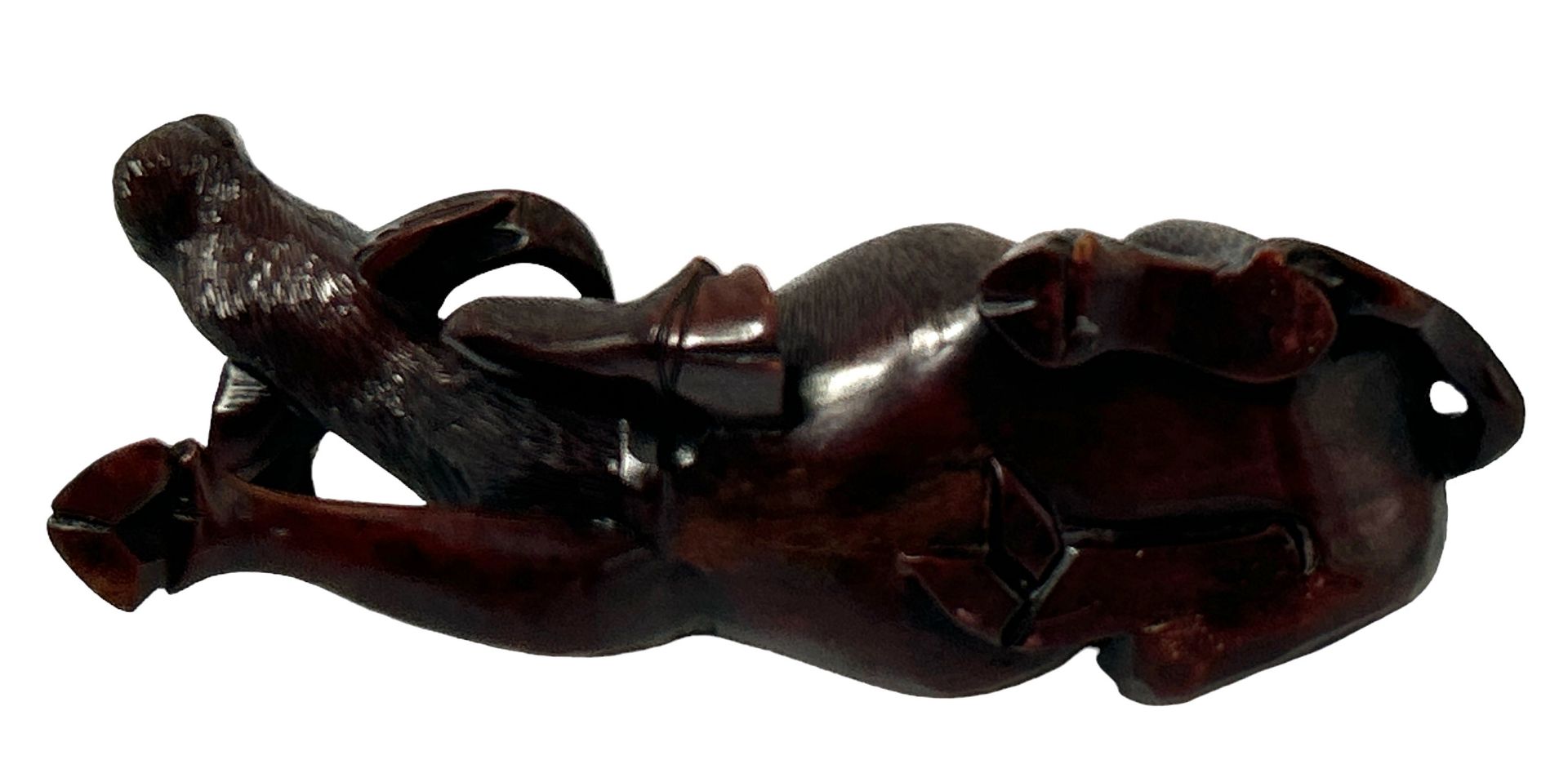 Holzschnitzerei, Wasserbüffel mit Reiter, wohl Vietnam?, H-11 cm, L-24 cm - Bild 6 aus 6