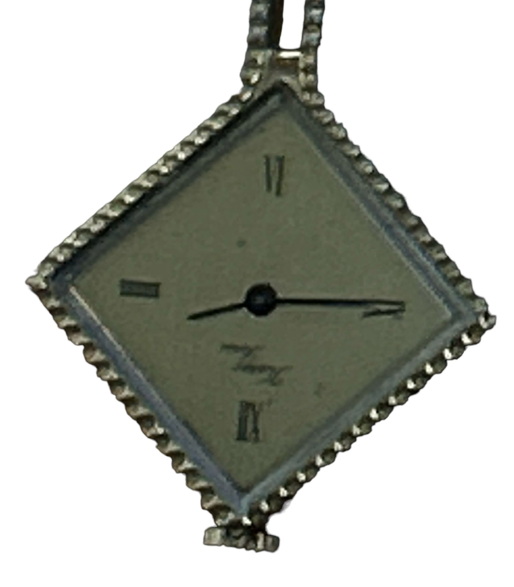 mechanische quadratische Damen-Umhängeuhr "Karex" Swiss, Double-Kette, L- ca. 70 cm, Werk läuft - Bild 2 aus 3