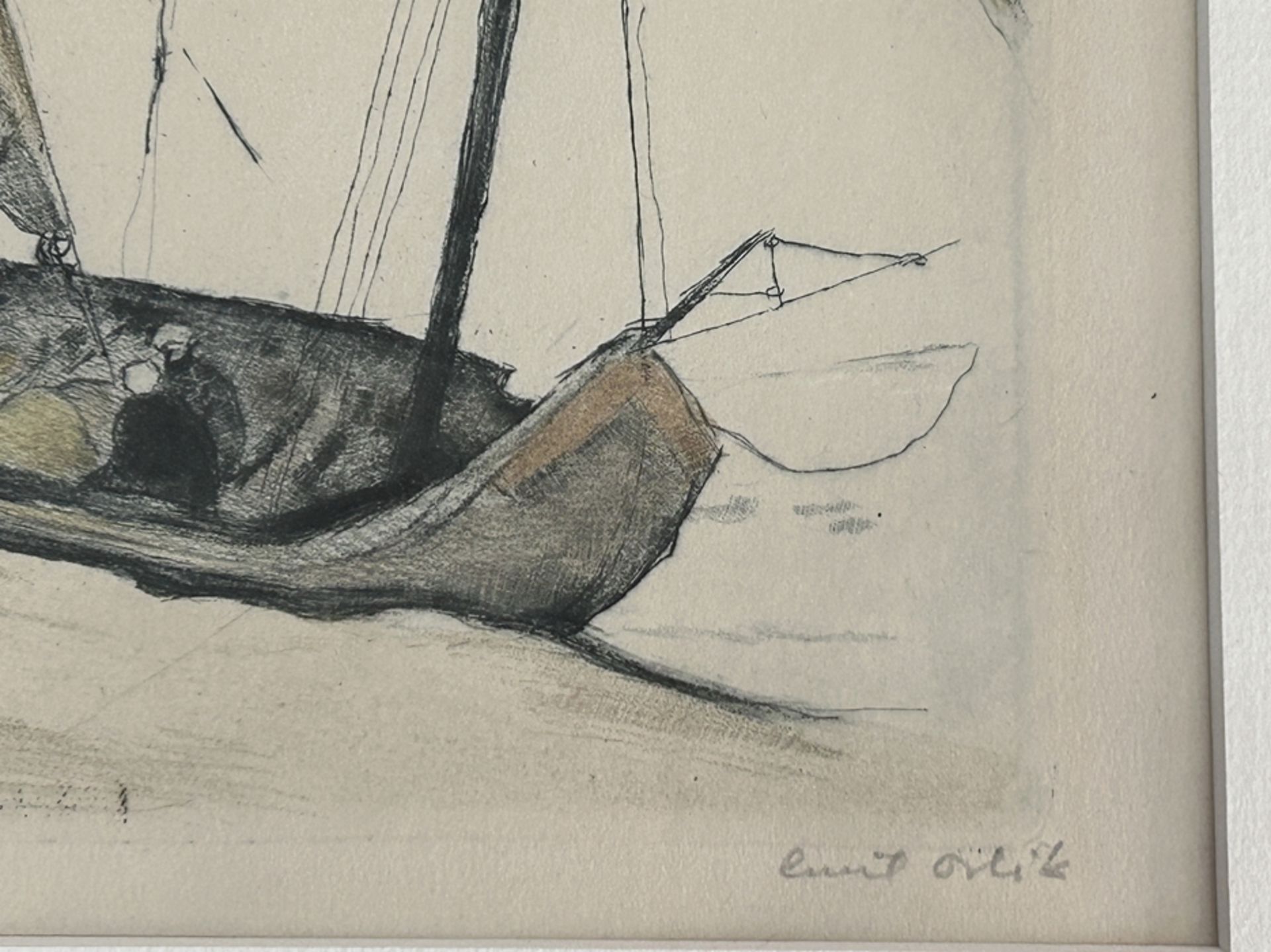 Emil ORLIK (1870-1932)  "Fischerboot am Strand"  orig. Radierung, ger/Glas, - Bild 2 aus 3