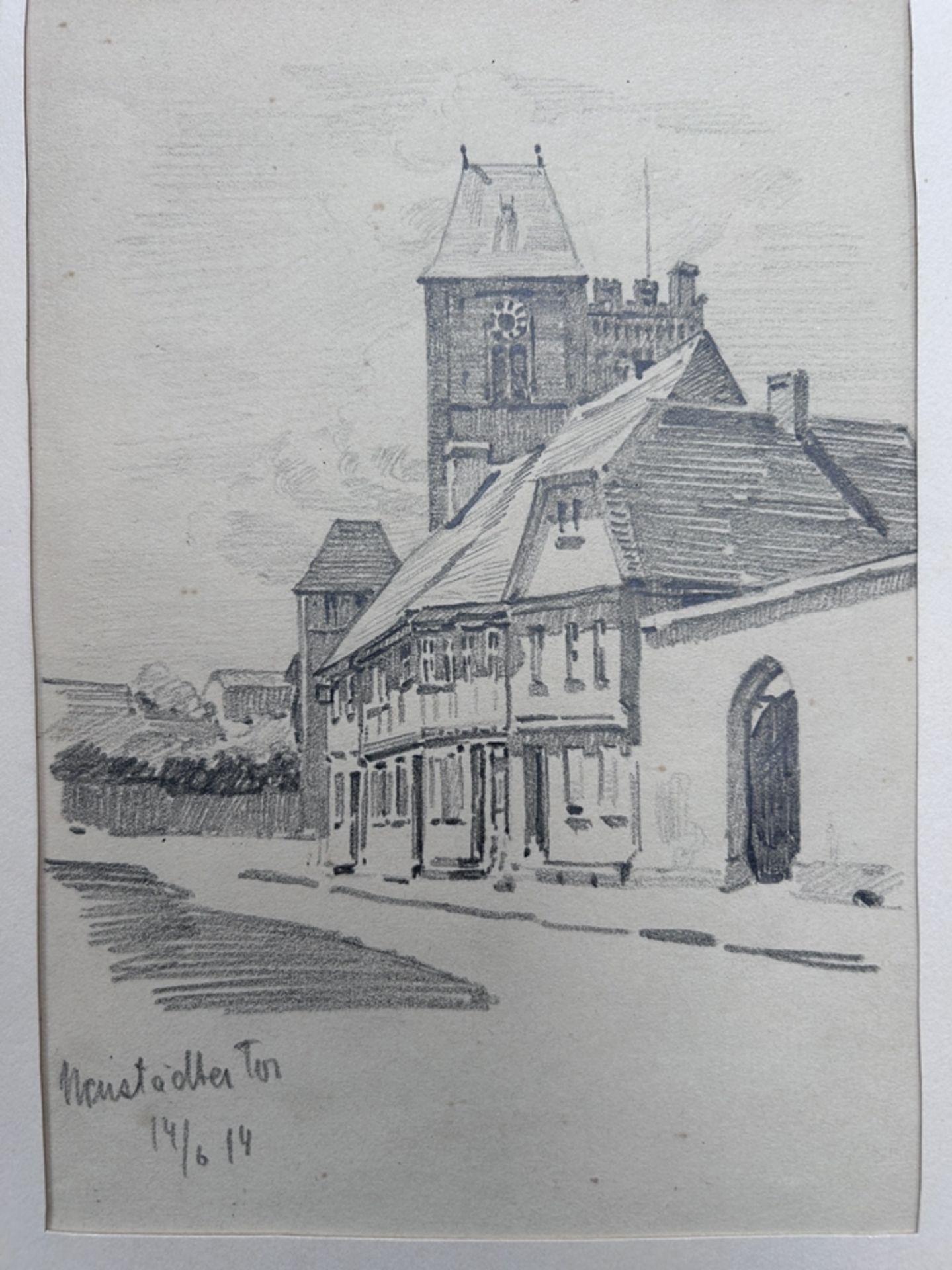 ER, 1914, 2x Stiftzeichnungen, wohl beide Gießen, 1x Neustädter Tor in PP., BG je. 30x23 cm - Image 3 of 5
