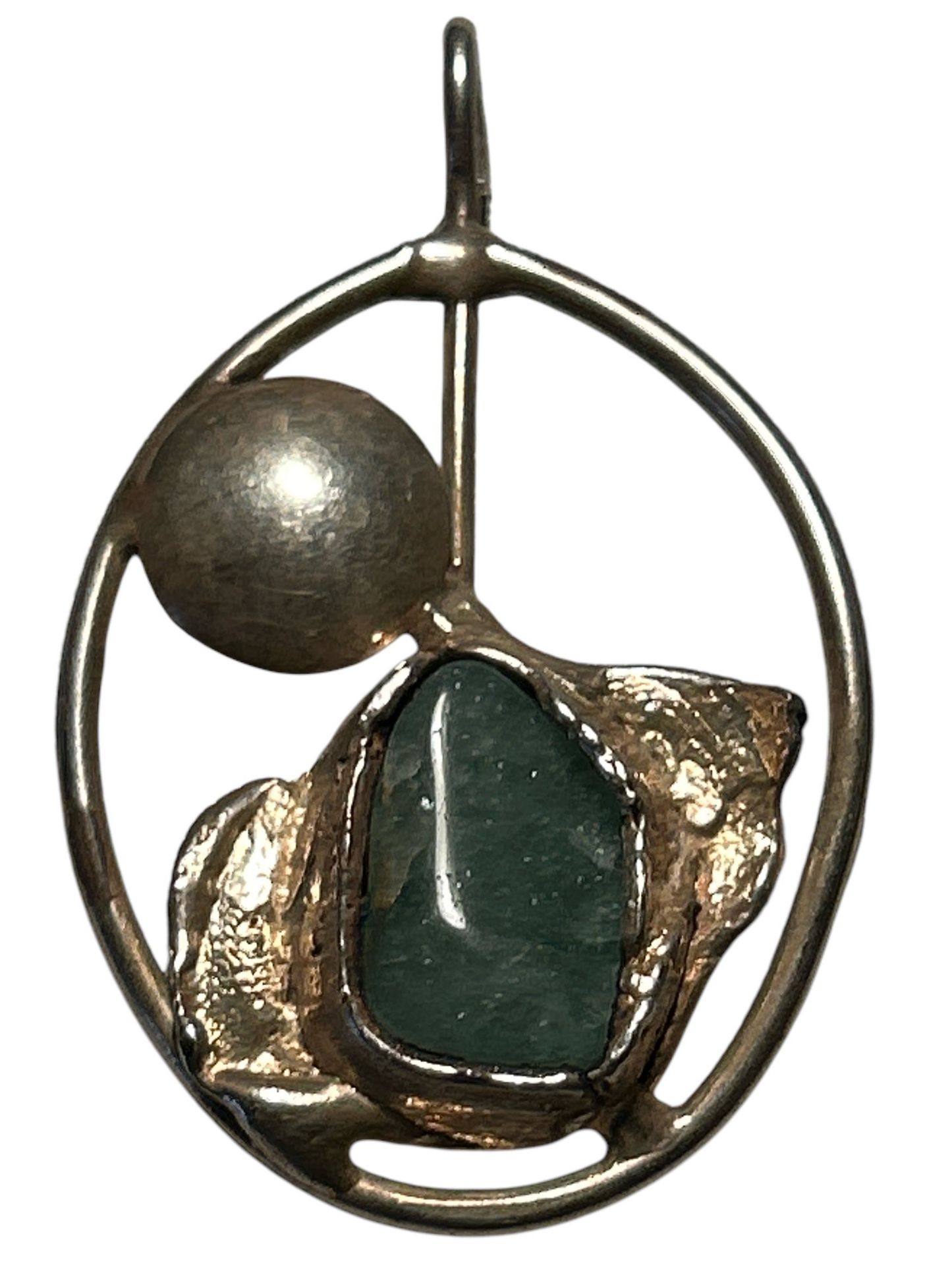 gr. Silber-Designer Anhänger mit grünen Stein, Handarbeit, 7x4 cm, vergoldet??, 34 gr. Rand unleser