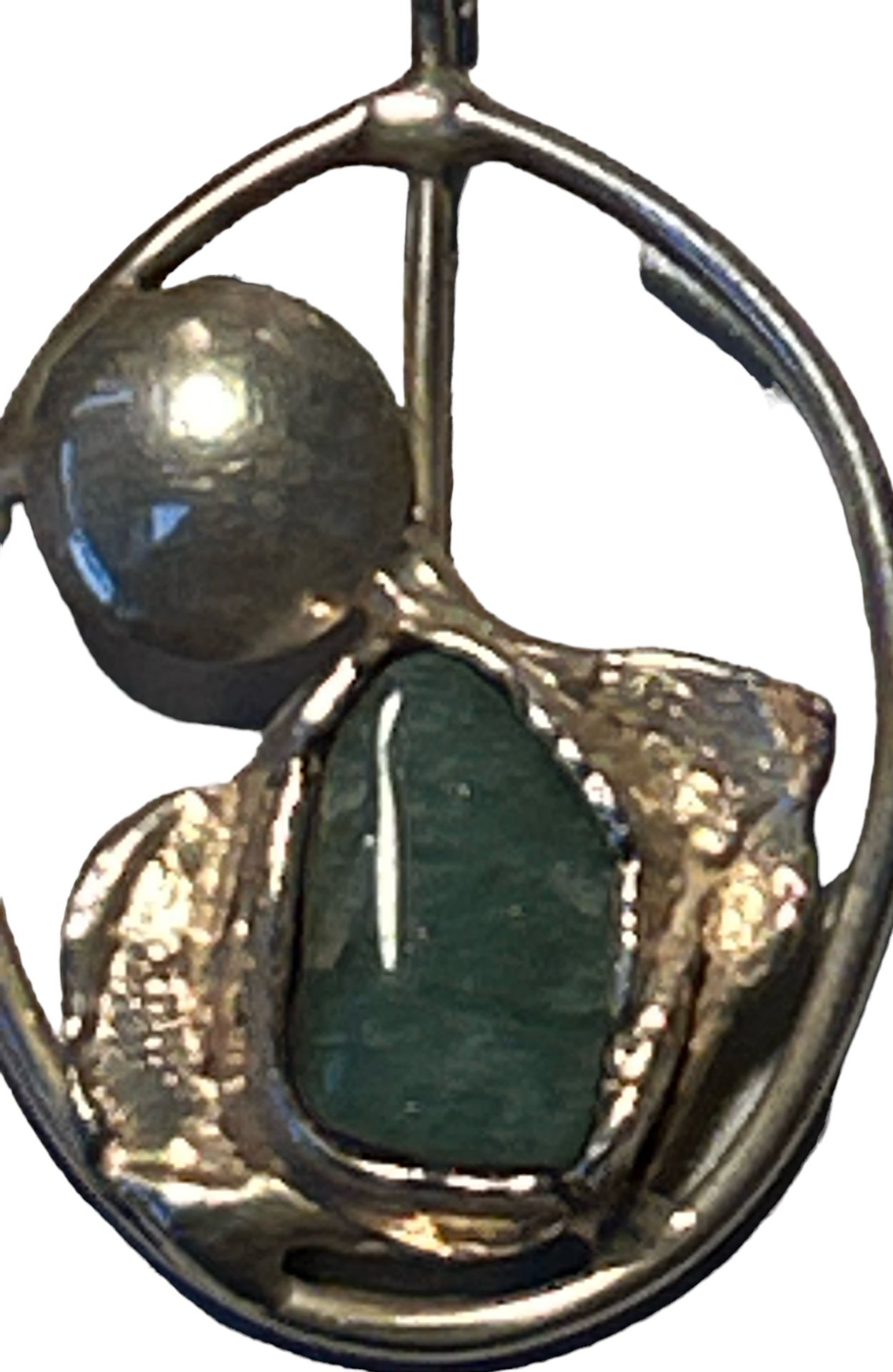 gr. Silber-Designer Anhänger mit grünen Stein, Handarbeit, 7x4 cm, vergoldet??, 34 gr. Rand unleser - Bild 4 aus 6