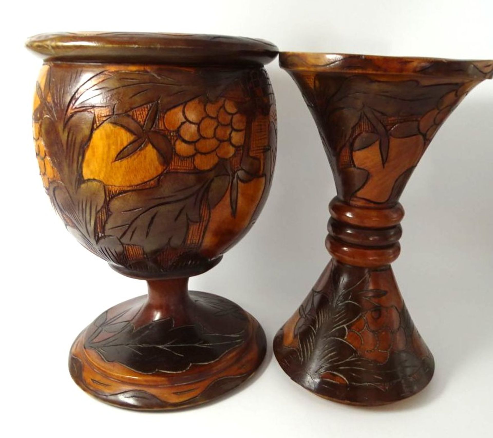 hohe intarsierte Holz-Vase, 2 tg. H-56 cm - Image 3 of 5