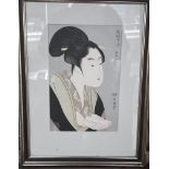Samurai Portrait, Japan, ger/Glas, beschriftet, RG 50x38 cm