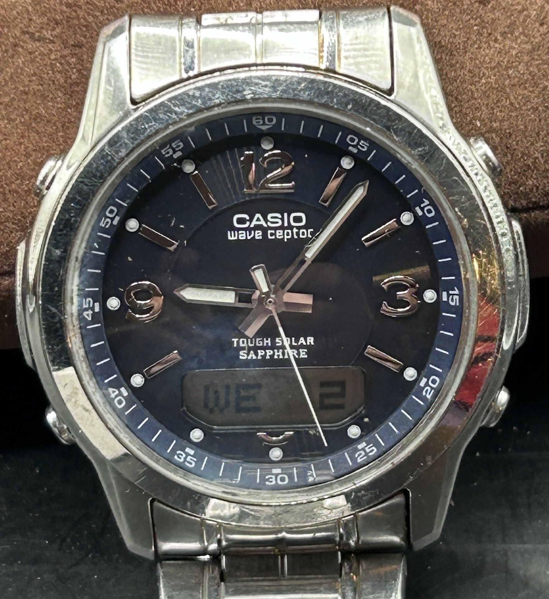 Casio Wave Ceptor Herrenarmbanduhr Solar und Funkuhr massives Edelstahlgehäuse, orig. Band fehlt e