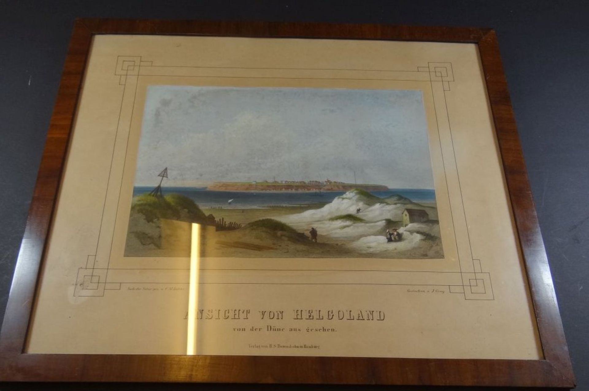 gr. colorierter Stich "Ansicht von Helgoland" um 1850, gut ger/Glas, RG 44x54 cm - Bild 7 aus 7