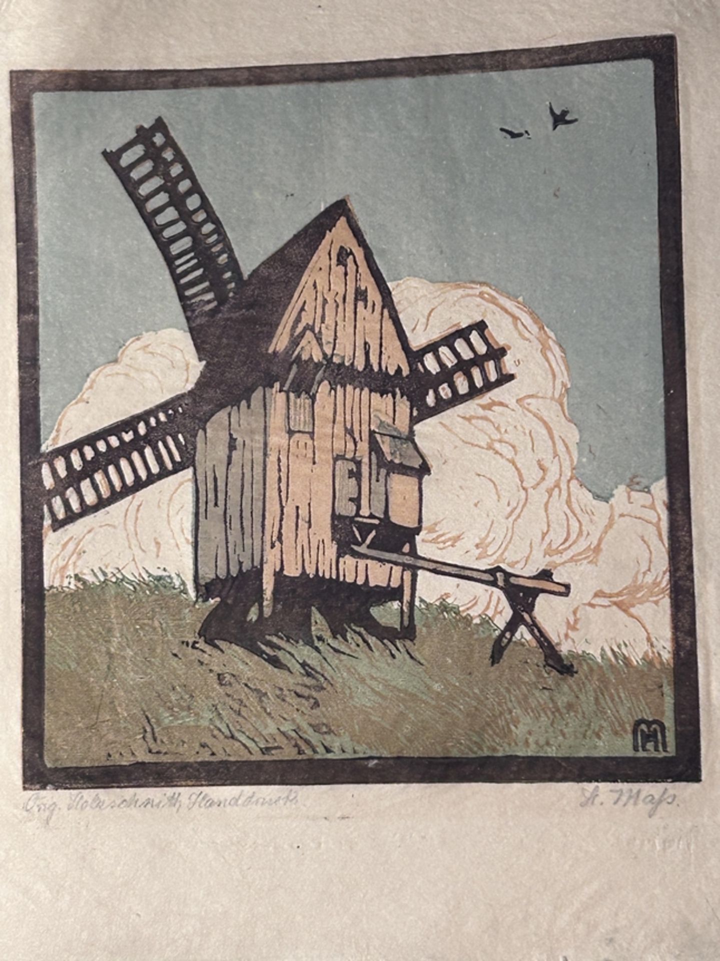 Helene MASS (1871-1955) "alte Mühle" orig. Farbholzschnitt, Handabzug, BG 32x25 cm