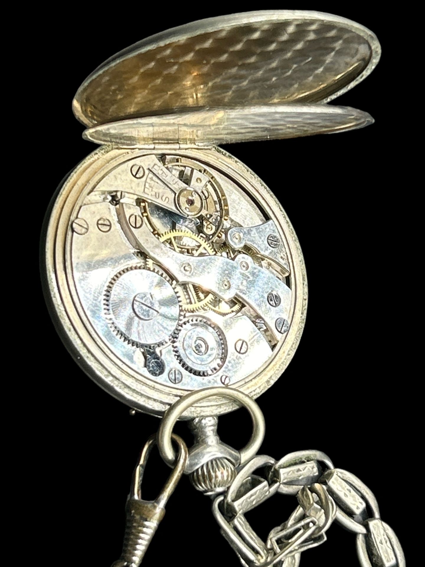 mechan. Blinden Taschenuhr mit Uhrenkette, Werk läuft,D-ca. 5 cm - Bild 4 aus 6