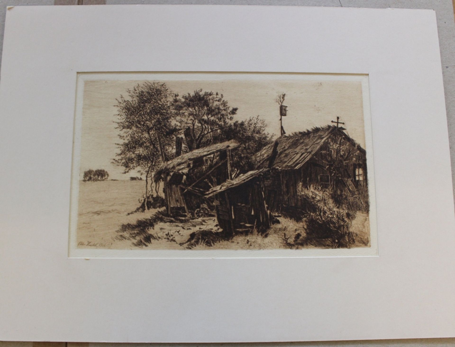 Otto KEITEL (1862-1902), zerfallene Hütte, Radierung, in Platte signiert, ungerahmt in Passepartout - Bild 3 aus 3
