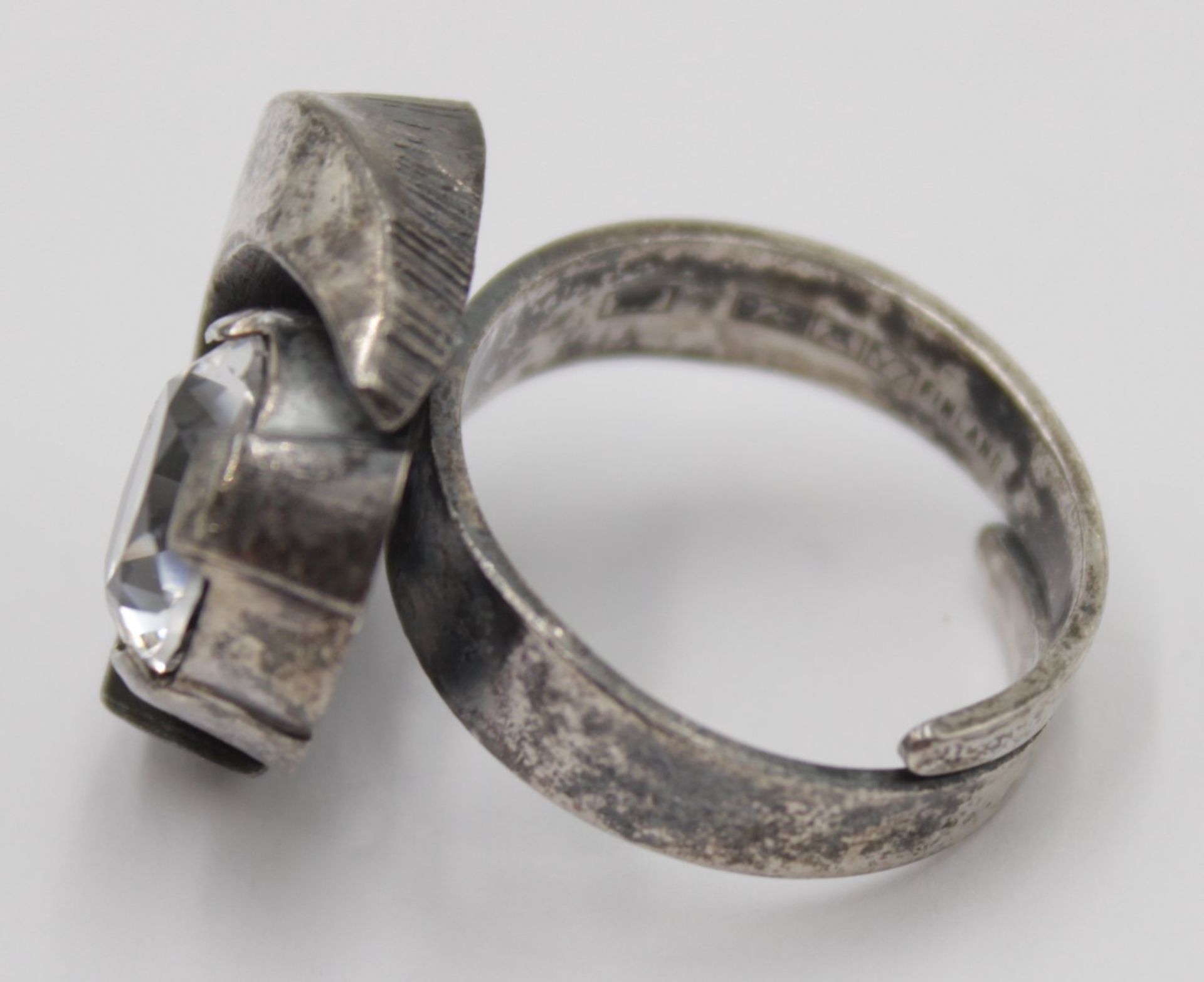 Set, 925er Silber, Ring mit offener Schiene, Anhänger, je mit klarem Stein, zus. 11,9gr. - Bild 4 aus 6
