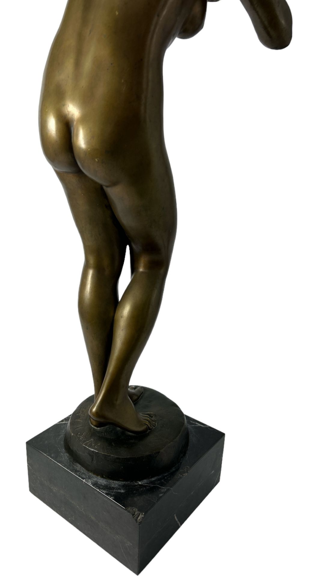 Victor Heinrich SEIFERT (1870-1953)  "Die Trinkende", grosse Bronze auf Marmorsockel, H- ca. 70 cm, - Bild 4 aus 6