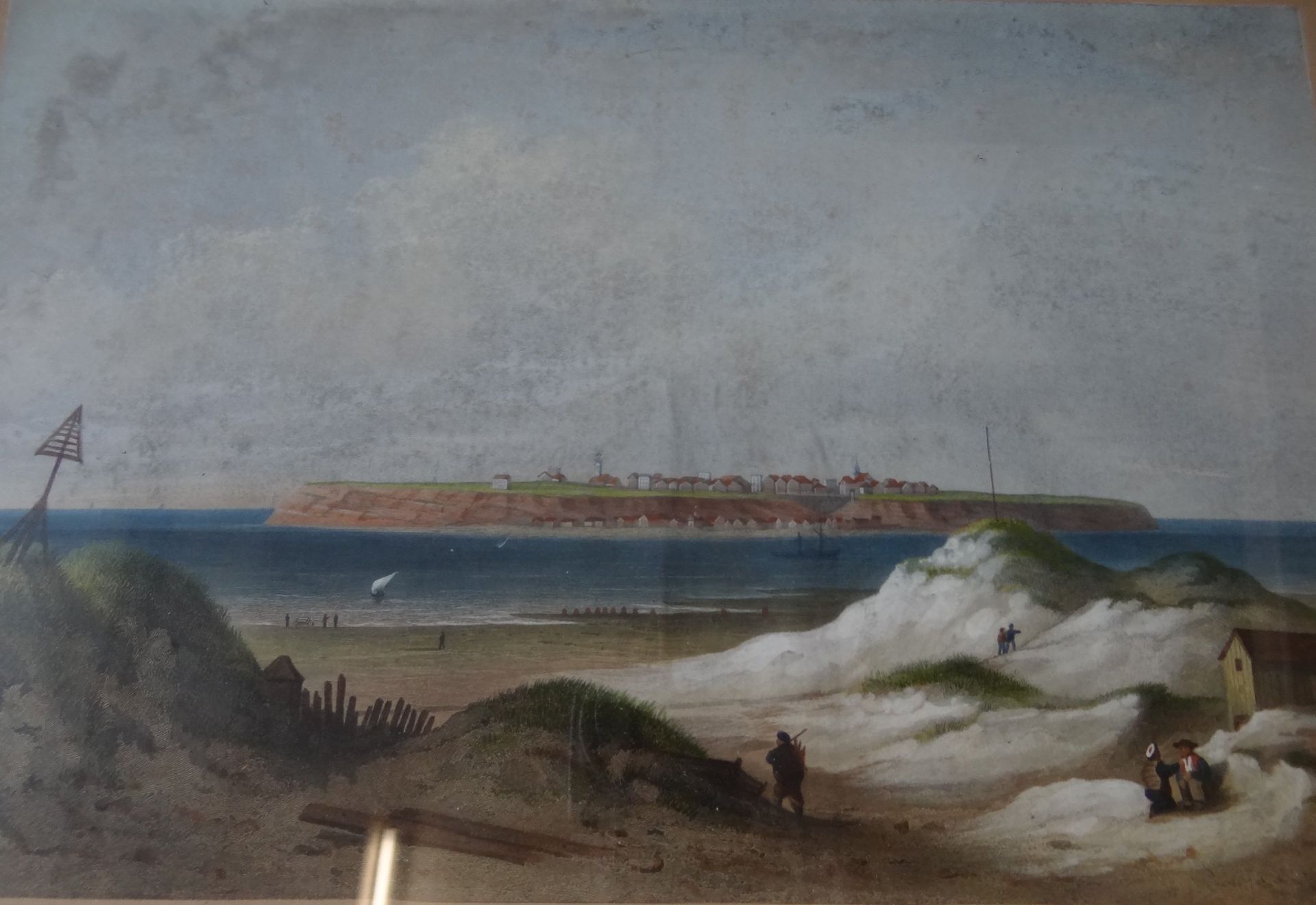 gr. colorierter Stich "Ansicht von Helgoland" um 1850, gut ger/Glas, RG 44x54 cm