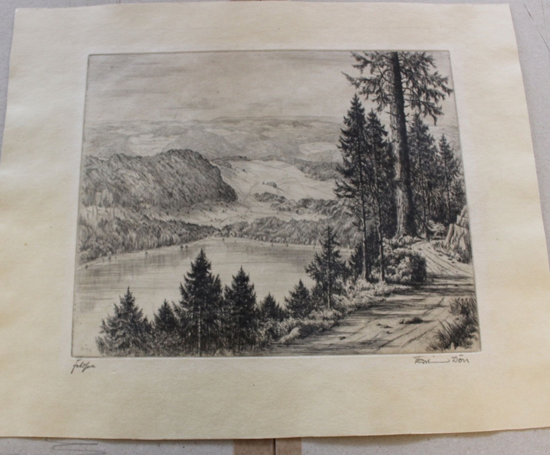 Dönn o.ä., Gebirgssee. Radierung, ungerahmt, BG 34,5 x 42cm. - Image 2 of 3