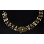 Antikes filigranes Gold Collier um 14K , wohl Friesland, Gold gepr., mit Strass, L. 36cm, 38g.