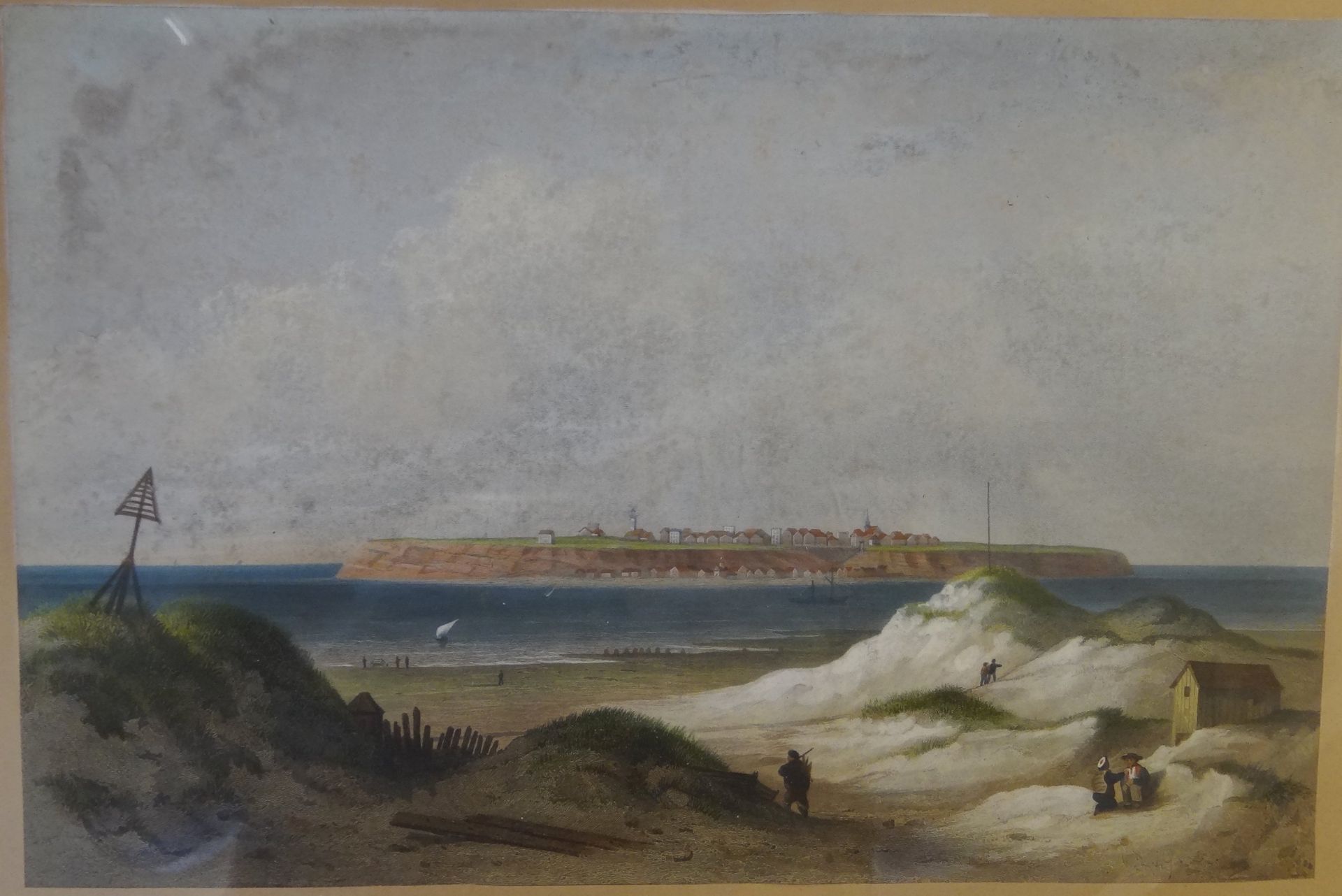 gr. colorierter Stich "Ansicht von Helgoland" um 1850, gut ger/Glas, RG 44x54 cm - Bild 3 aus 7