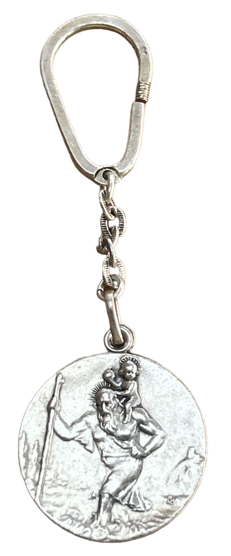 Schlüsselanhänger mit Hl. Christopherus, Silber-925-, verso Personendaten, 2,6 gr.
