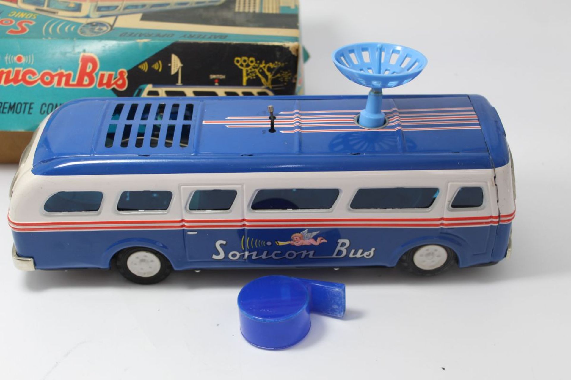 "Sonicon Bus" Blechgehäuse und Orig. Karton, mit Trillerpfeife als Fernbedienung?, Batteriebetrieb, - Bild 4 aus 6