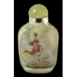 Schnupftabak-Flasche mit Zwischenglasmalerei, China, H-8 cm, Jadedeckel