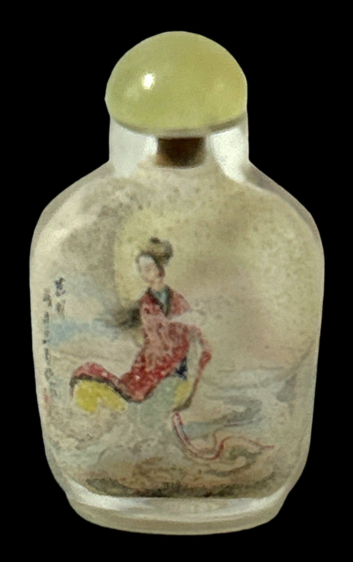 Schnupftabak-Flasche mit Zwischenglasmalerei, China, H-8 cm, Jadedeckel