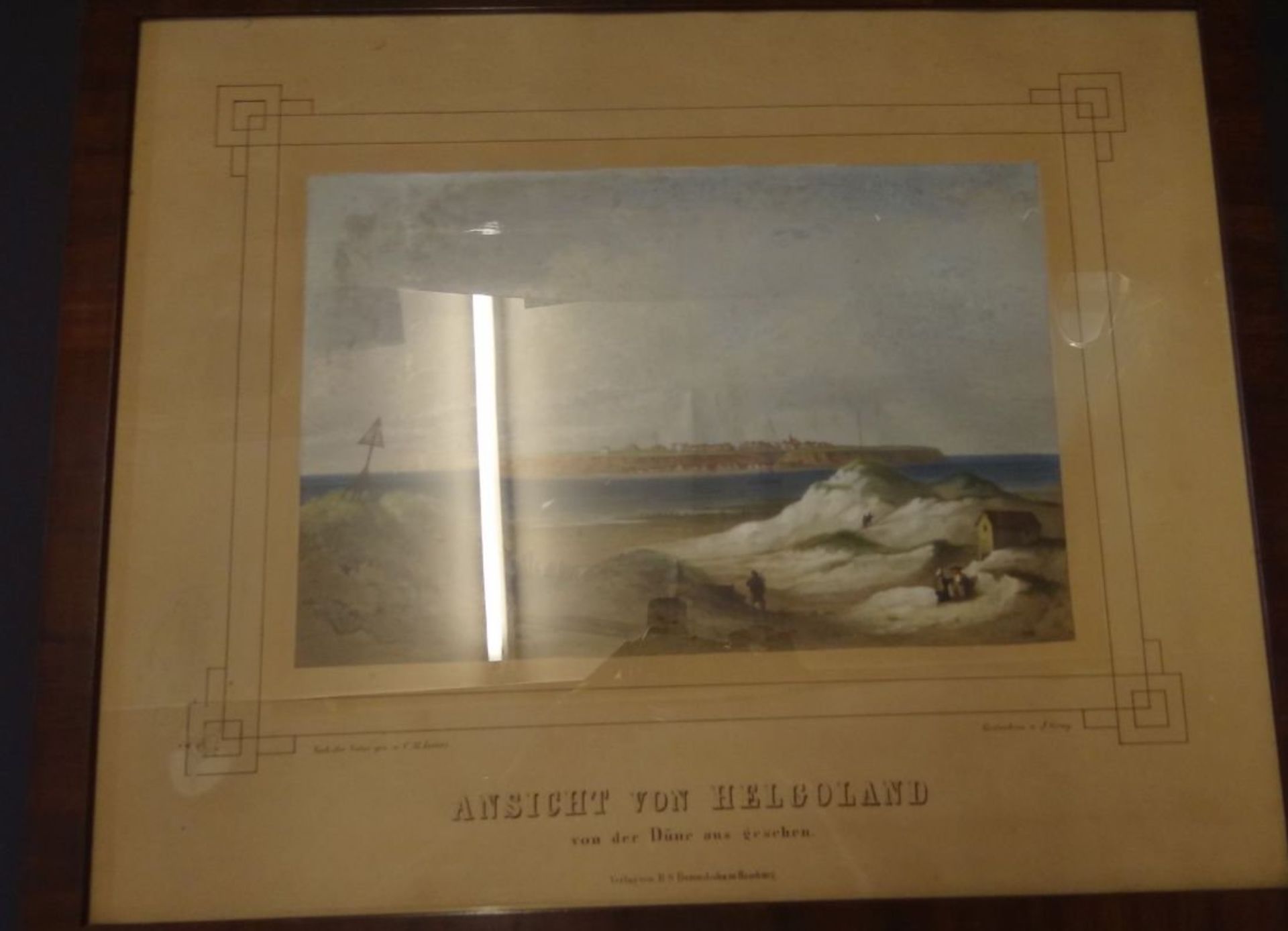 gr. colorierter Stich "Ansicht von Helgoland" um 1850, gut ger/Glas, RG 44x54 cm - Bild 6 aus 7