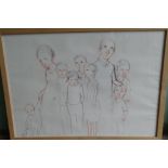 Xenia Lassek 3x "Familie", Lithografien, ger/Glas, RG 45x64 cm, 2x 47x33 cm