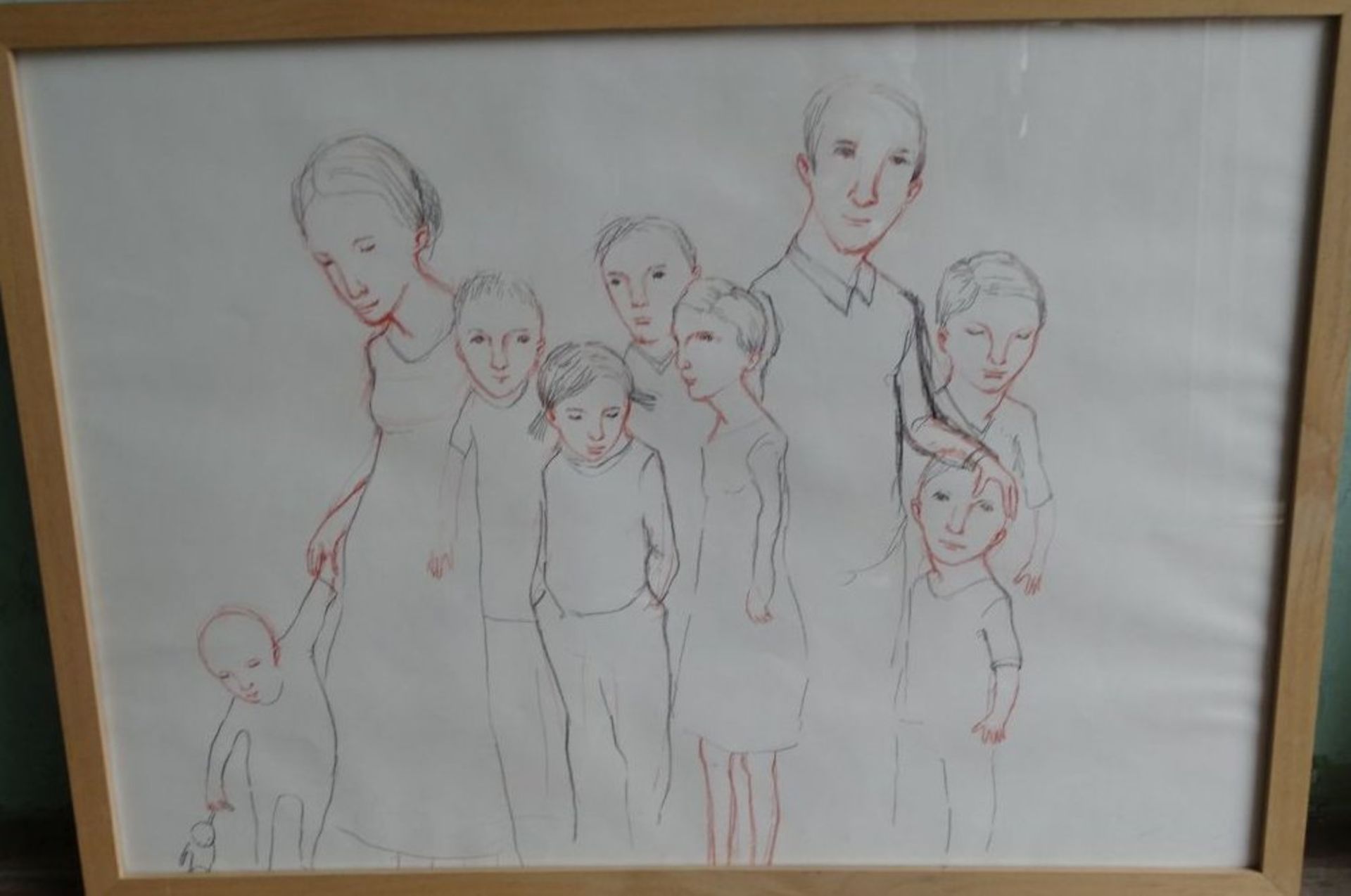 Xenia Lassek 3x "Familie", Lithografien, ger/Glas, RG 45x64 cm, 2x 47x33 cm