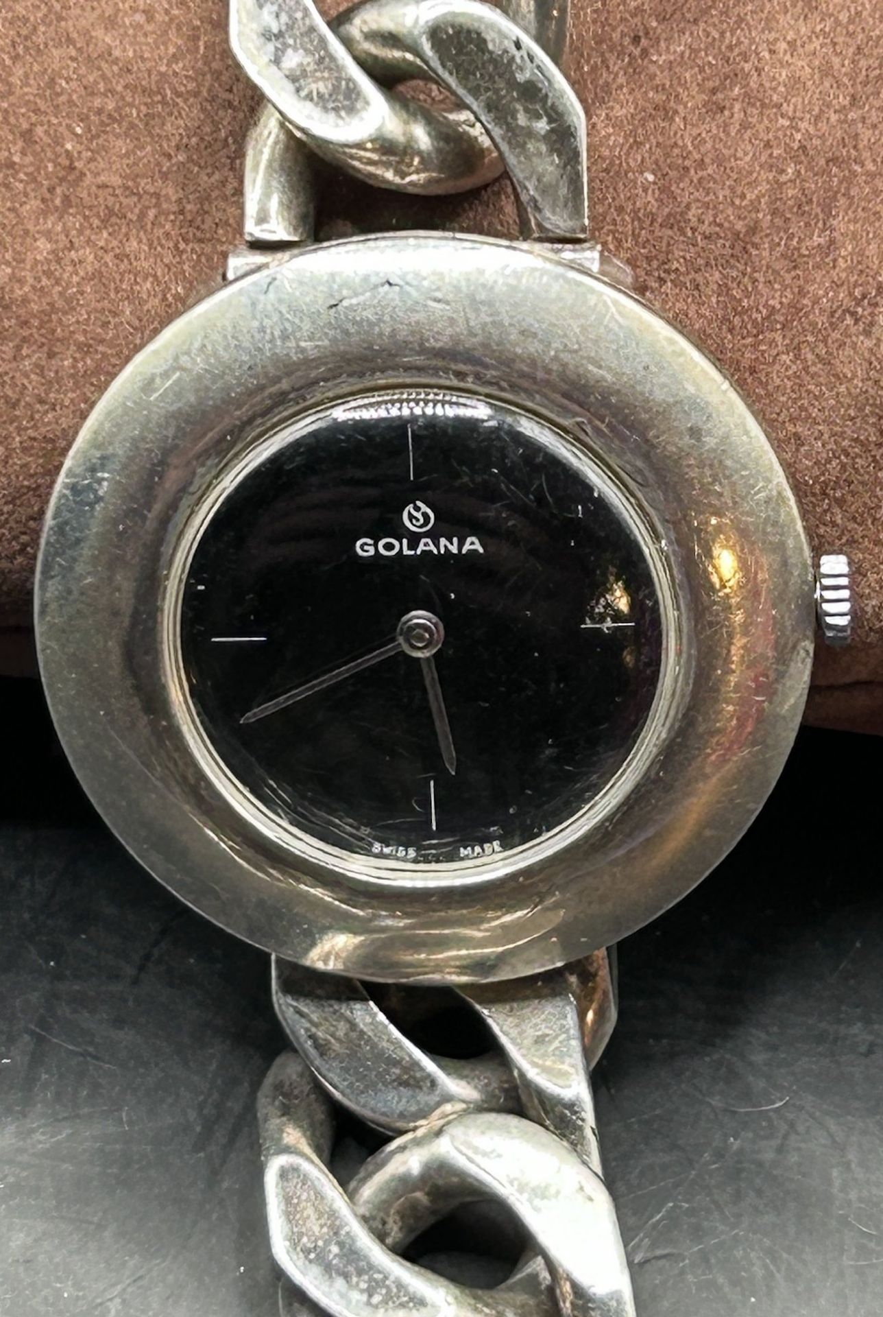 mechan Damenuhr "Golana" Silbergehäuse-925-, massives Silberarmband-925-, 97,5 gr. , Werk läuft