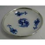 runde Schale "Meissen" blauer Drache, Silberrand mit Widmung "Für treue Dienste 1922/42, Fam. Dr. F