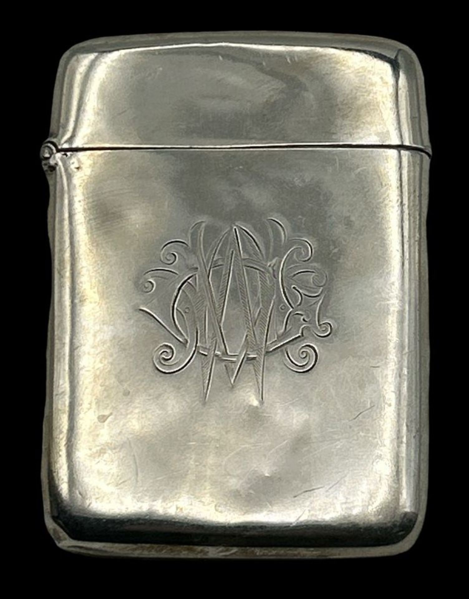 gr. Silber-Streichholzhalter mit Monogramm, England-925-, 53 gr., 8x5,5 cm, Streichhölzer anbei - Bild 2 aus 4