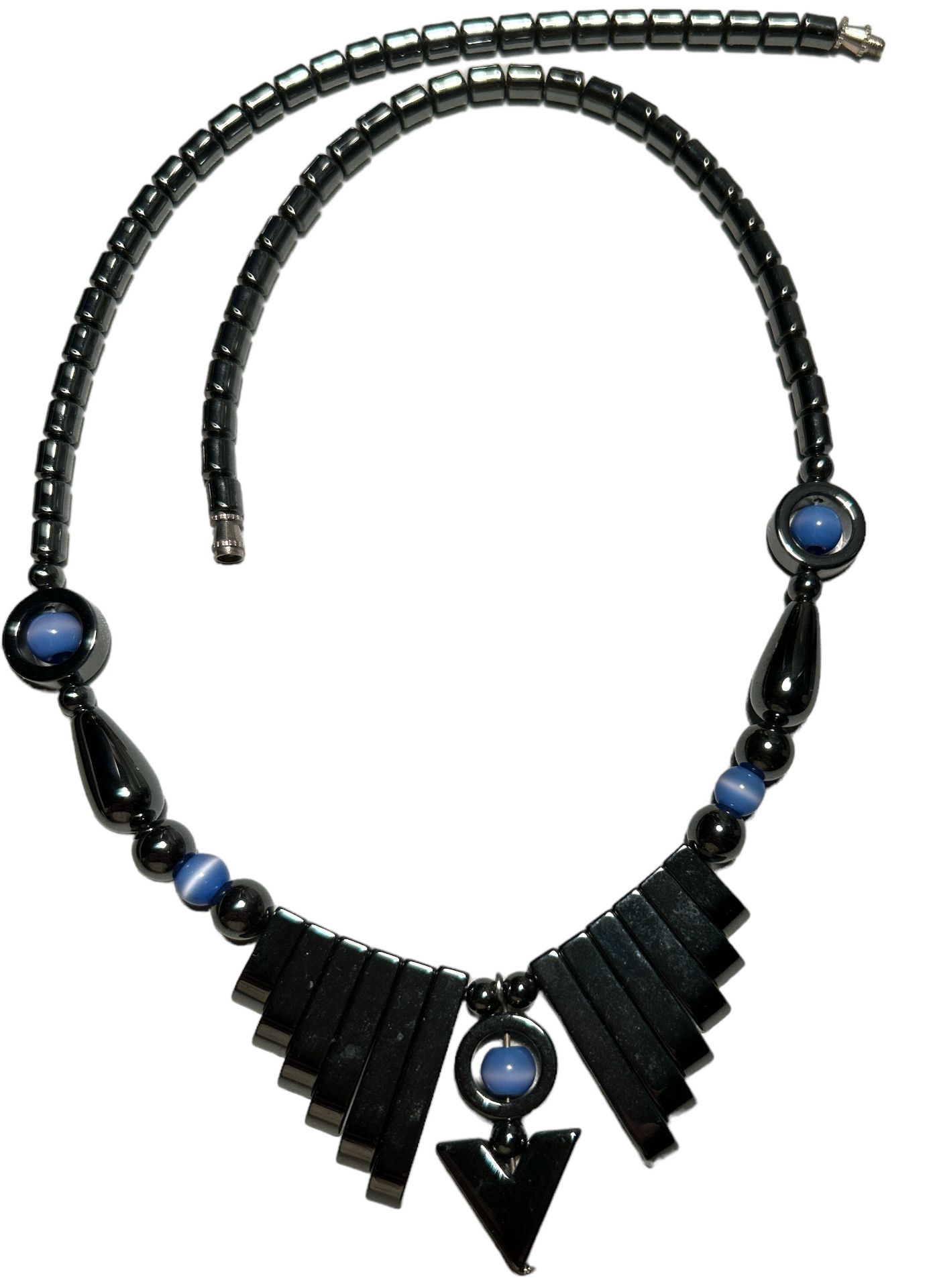 Hämatid Collier mit blauen Kugel-Steinen, L-47 cm, ca. 50gr.