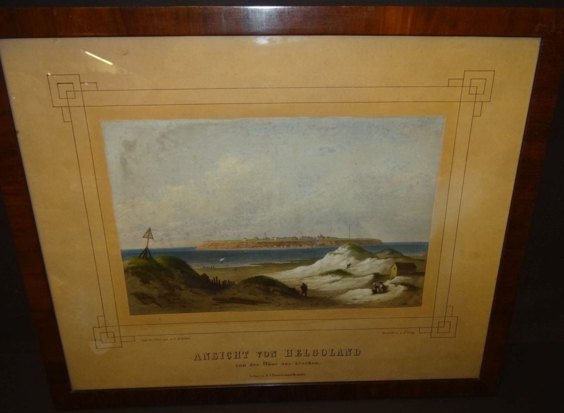 gr. colorierter Stich "Ansicht von Helgoland" um 1850, gut ger/Glas, RG 44x54 cm - Bild 5 aus 7