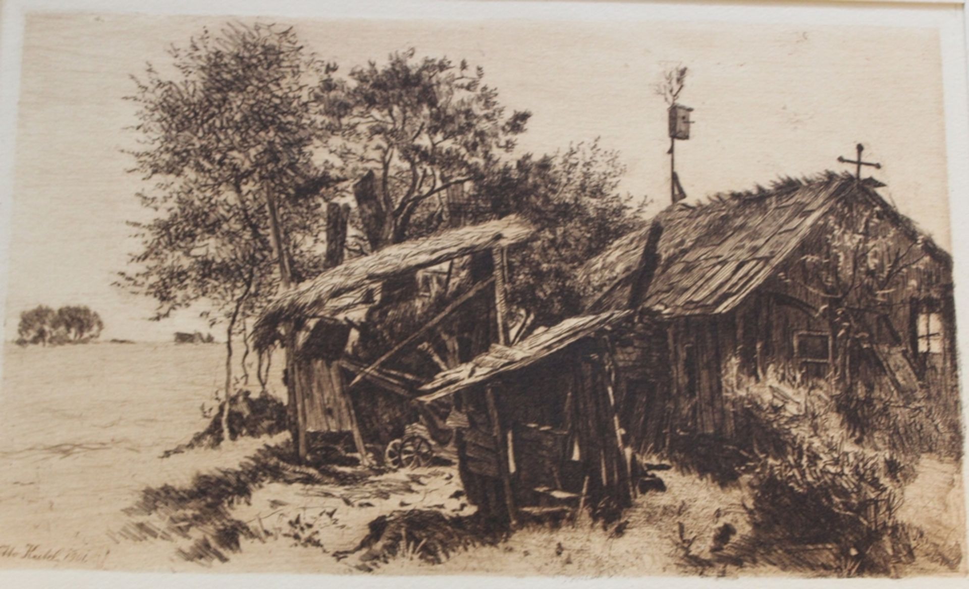 Otto KEITEL (1862-1902), zerfallene Hütte, Radierung, in Platte signiert, ungerahmt in Passepartout