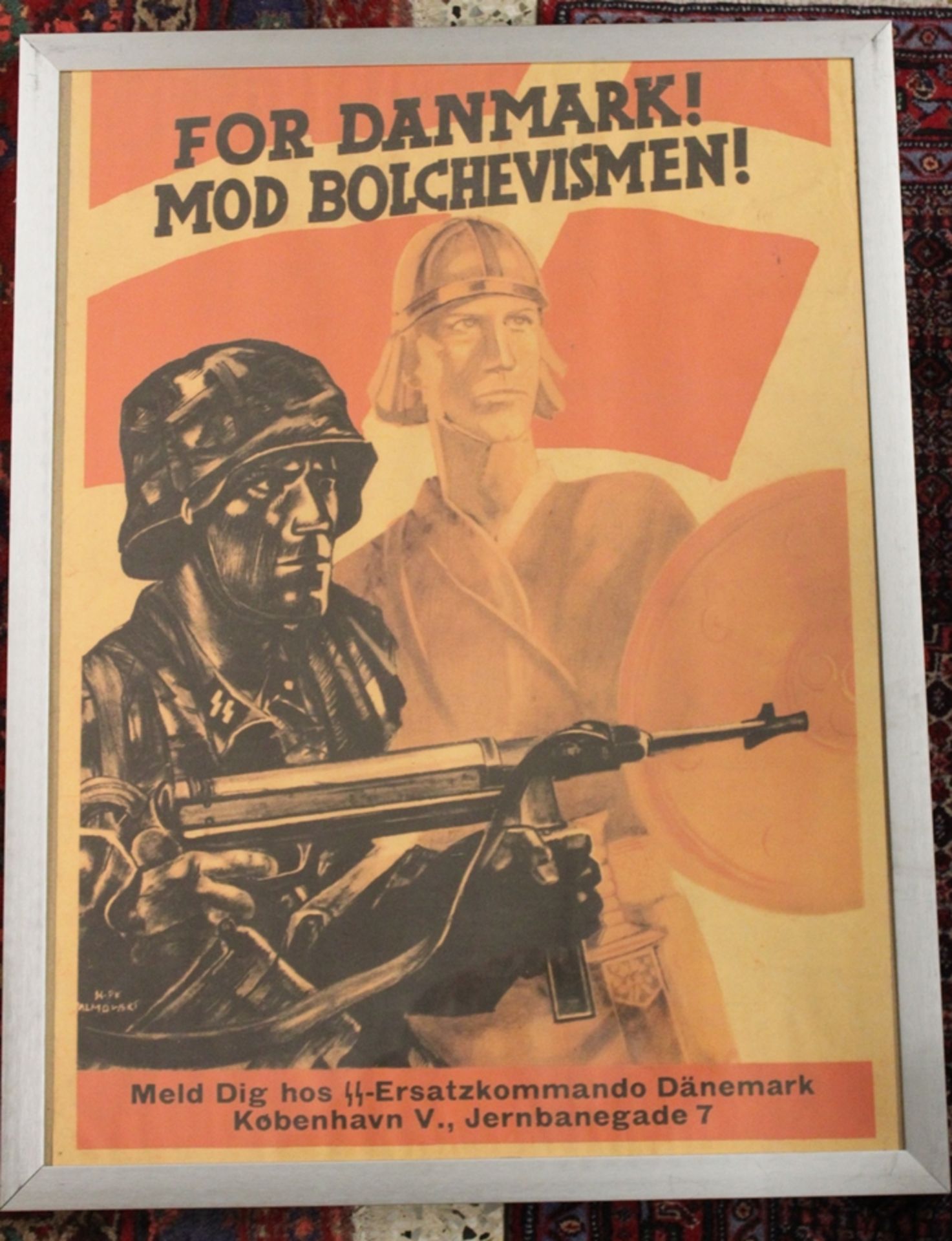 Propaganda-Plakat, Dänemark, SS, wohl Original, ger./Glas, RG 86,5 x 65,5cm.