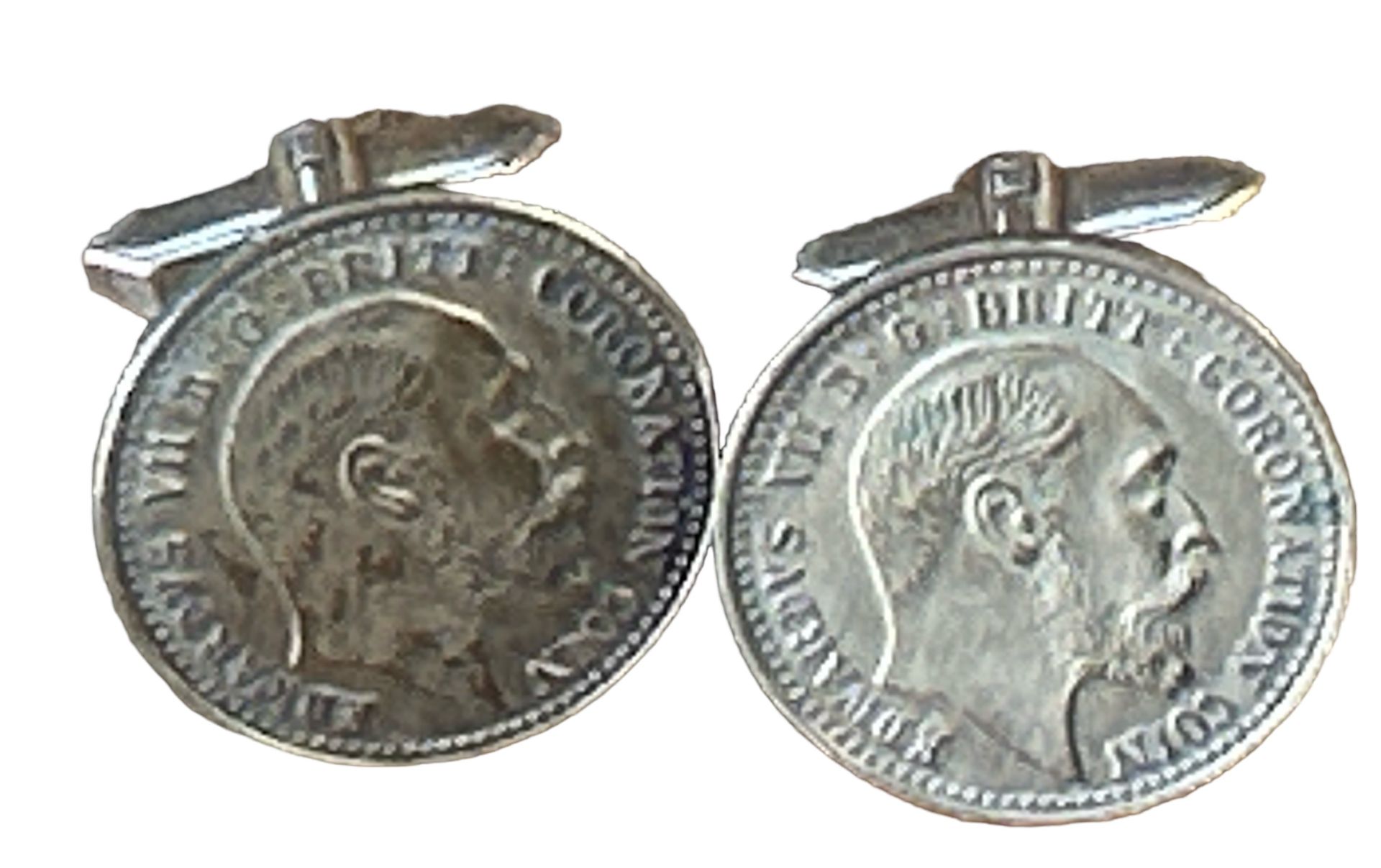 Paar Manchettenknöpfe mit Coronation Coin 1902, König Edwad VII