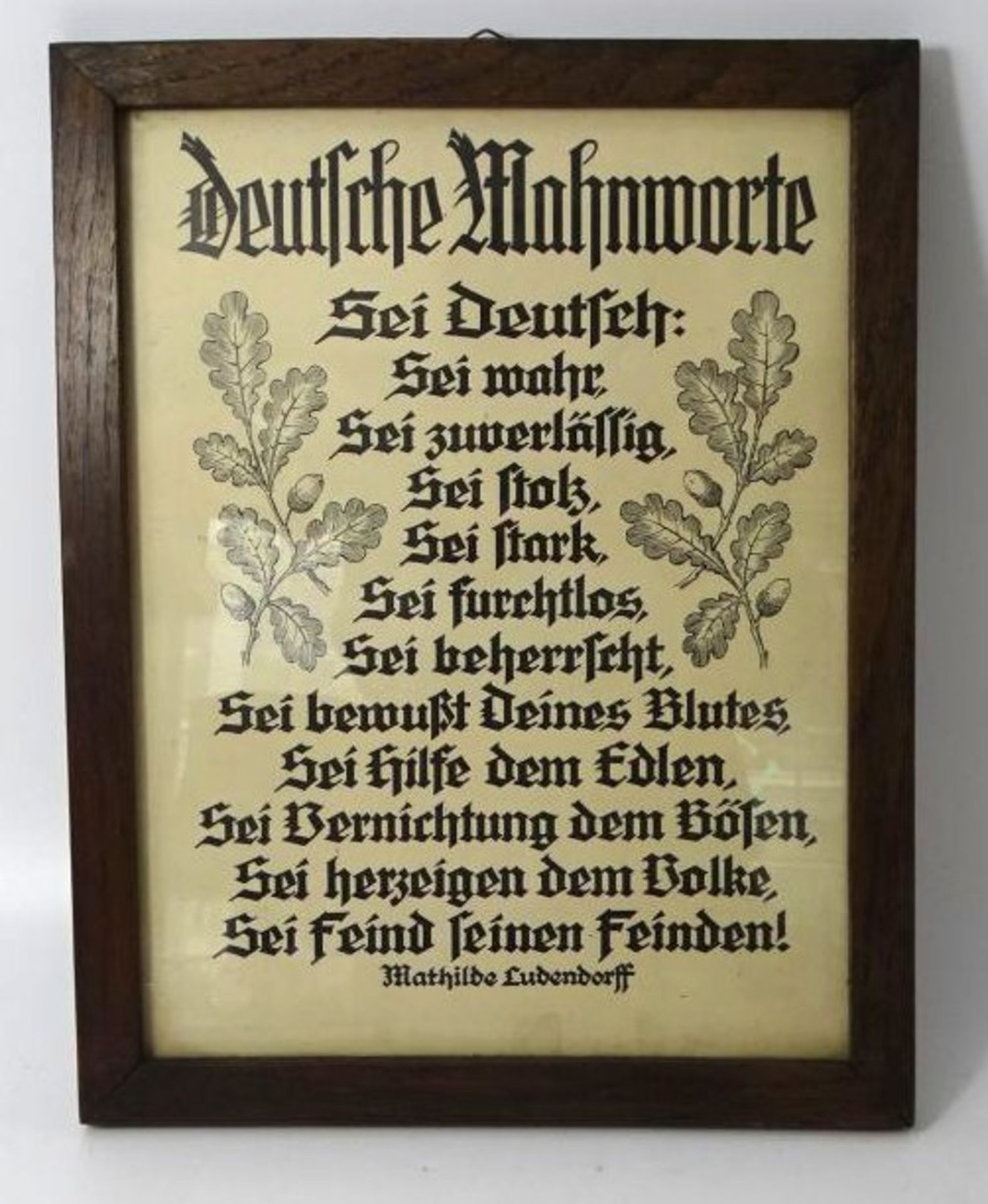 "Deutsche Mahnworte" von Matilda von Ludendorff, ger/Glas, RG 34x27 cm