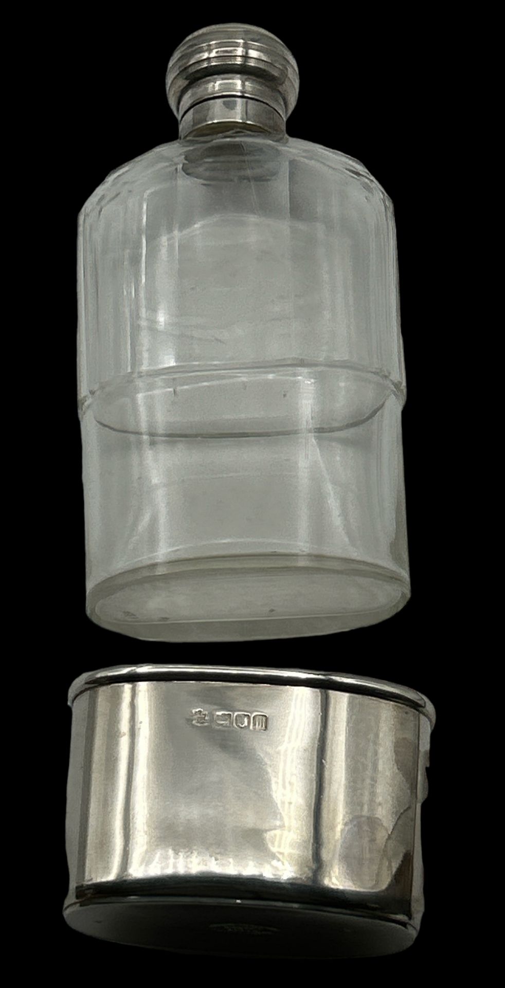 Glas-Flachmann mit Silber-925- Halter und Verschluss, London, abnehmbarer Halter ca. 61 gr., Decke - Image 6 of 6