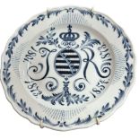 Krönungsteller 1801-1873 Wappen von Sachsen mit Initialien JH, Meissen, 1. Wahl, D-24 cm