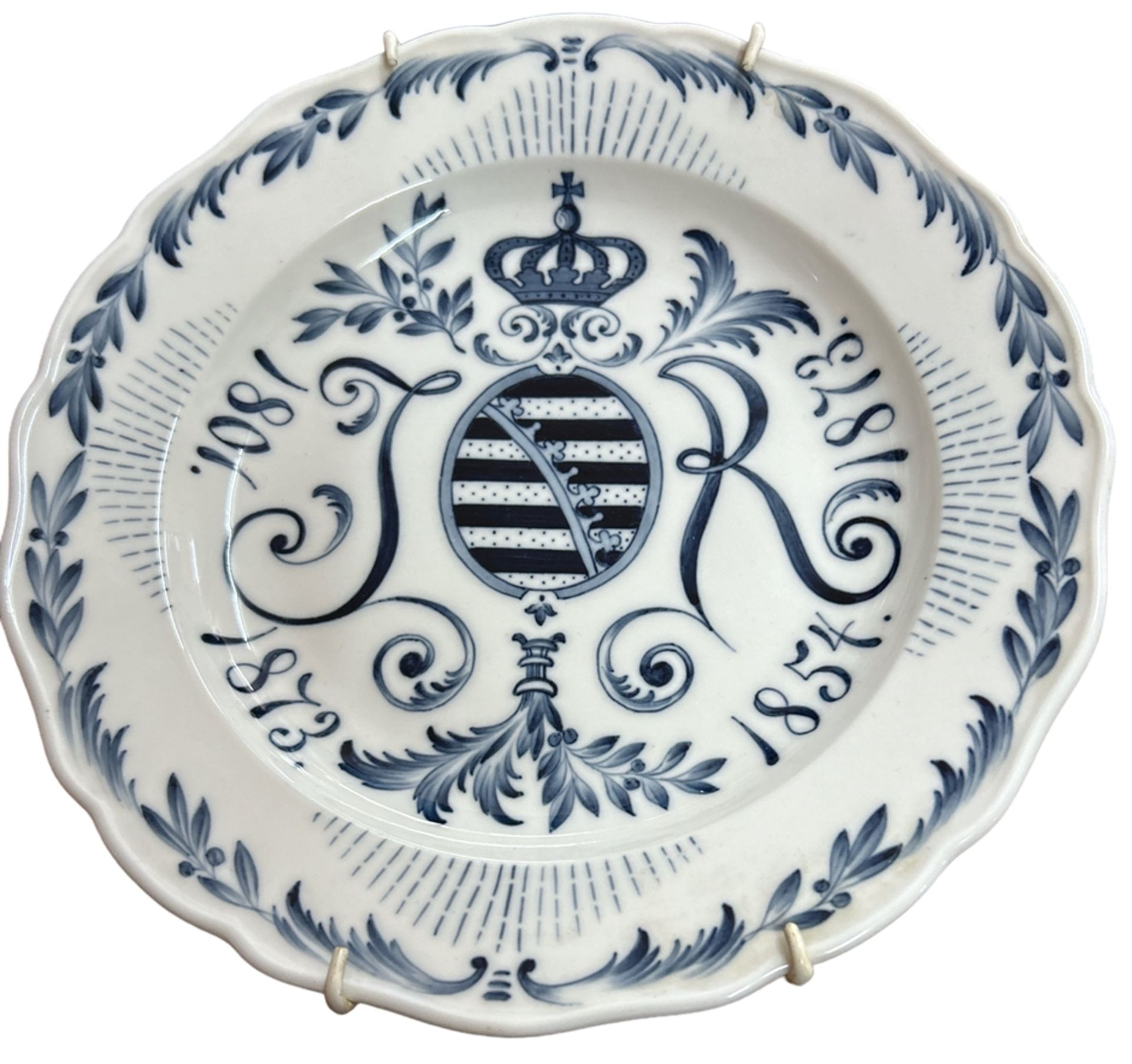 Krönungsteller 1801-1873 Wappen von Sachsen mit Initialien JH, Meissen, 1. Wahl, D-24 cm