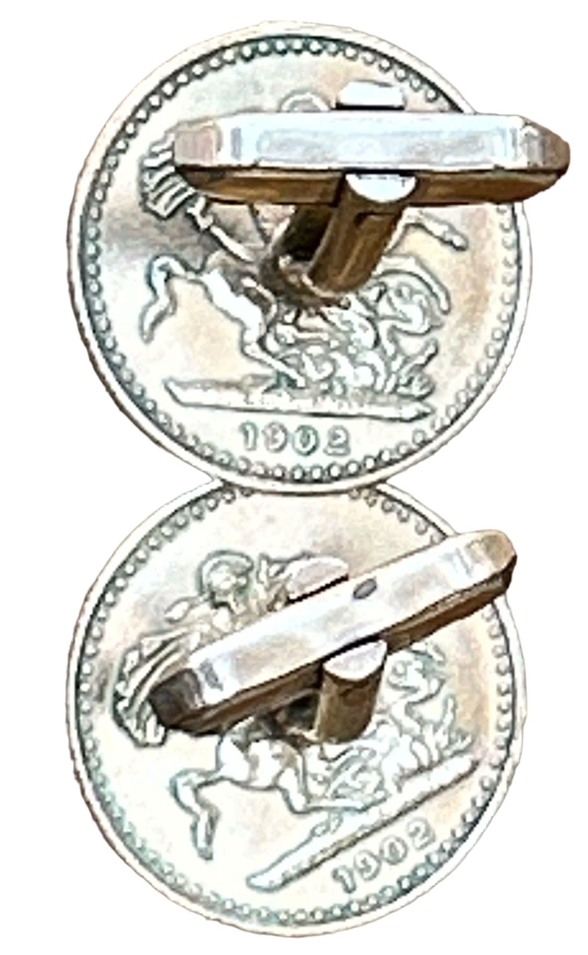 Paar Manchettenknöpfe mit Coronation Coin 1902, König Edwad VII - Bild 2 aus 2