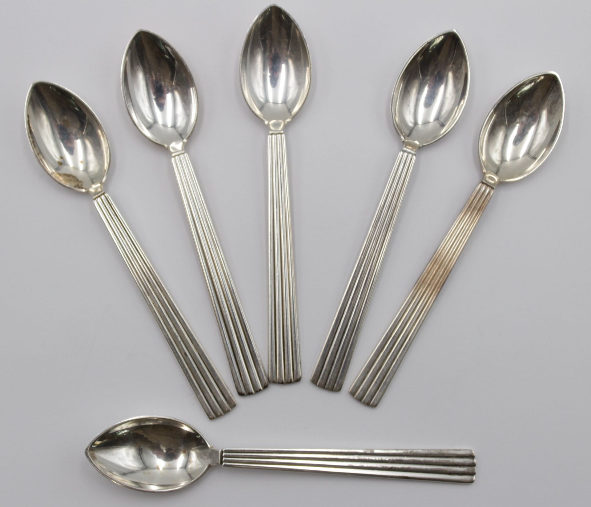 6x Teelöffel, Georg Jensen, Bernadotte, 95,1gr., L-10,9cm.