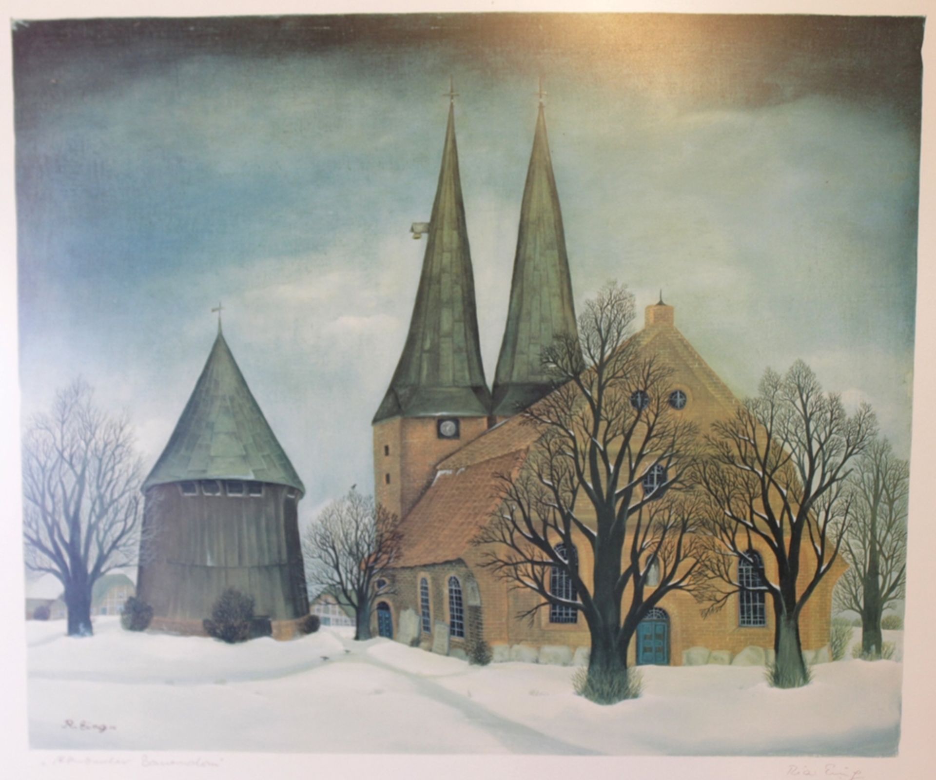 Ria Eiing, Altenbrucher Bauerndom, Litho, gut ger./Glas, RG 68,5 x 78,5cm, Sperrgut!