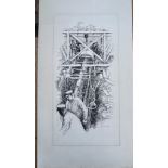 unleserl. signierte Lithografie, Werftarbeiter, auf Karton, 40x22 cm